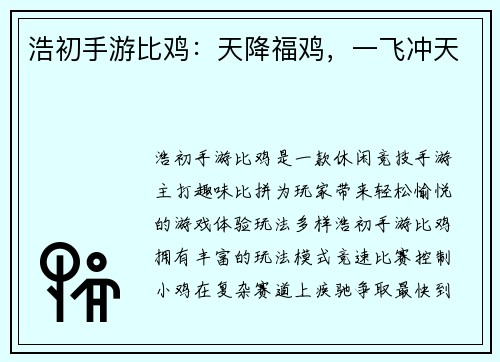 浩初手游比鸡：天降福鸡，一飞冲天