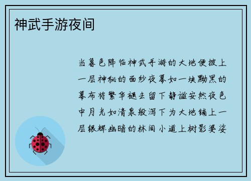 神武手游夜间